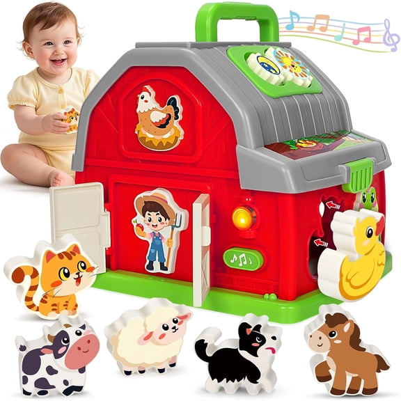 Toys for 1 Year Old,Musical Barn Farm Animal set for Toddler, Learning Toys for Toddlers 1-3, Educational Interactive Toys, Christmas Birthday Gift for Baby Boys Girls, Baby Toys 12-24 Months