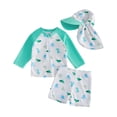thumbnail image 1 of AWZXDE Toddler Baby Boys Cartoon 3 Piece Swimsuit Set Long Sleeve Shirt And Trunks Rash Guard With Hat For Beach Green, 1 of 8