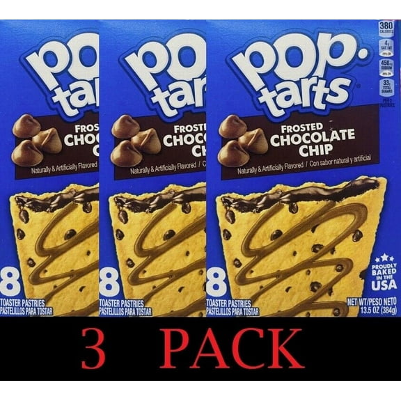 3x Kellogg's Pop Tarts FROSTED CHOCOLATE CHIP Toaster Pastries 13.5 oz - 3 PACK