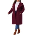 thumbnail image 4 of Agnes Orinda Women's Plus Size Overcoat Classic Stand Collar Long Sleeve Back Split Winter Long Coat with Pockets 1X Burgundy, 4 of 6