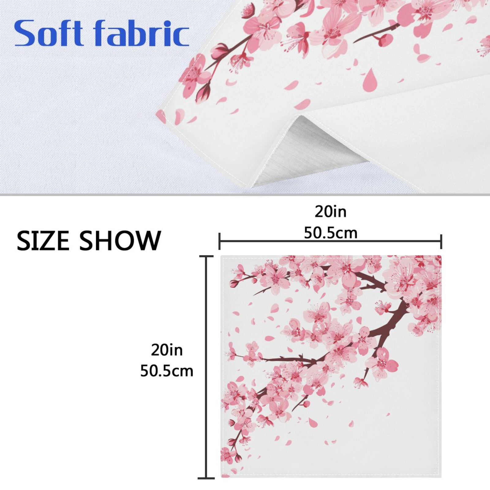 JSTEL Pink Cherry Blossom Flower Floral 6 Cloth Napkins Set of 6, 20x20 Inch Washable and Reusable Napkin for Decoupage Dinner Party Everyday Use