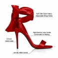 thumbnail image 2 of Red silk satin ankle wrap big bow stiletto heels for women sexy elegant open round toe high heels, wedding prom bachelorette cocktail party evening dress, 2 of 7