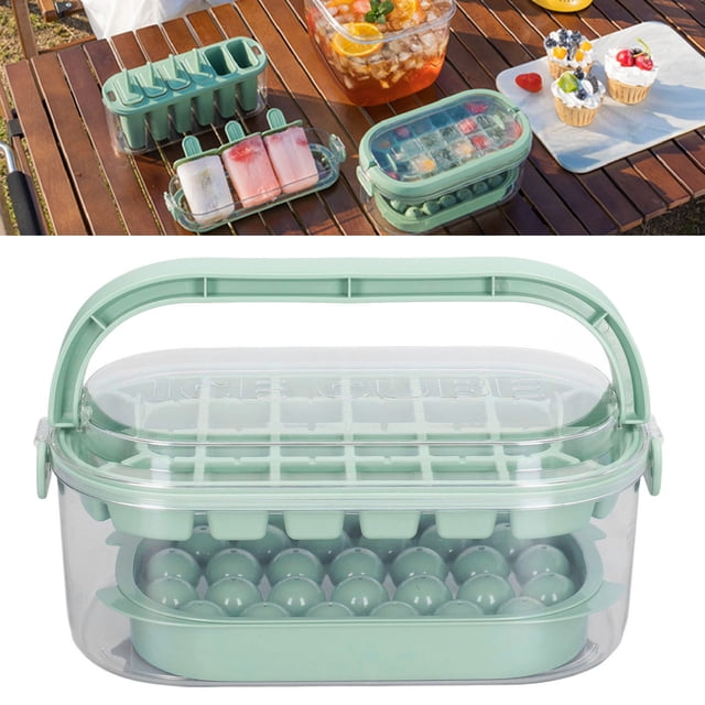 Ice Tray, Square Round Sphere Ice Molds PP Material Dustproof Anti Odorant Easy Release Reusable Ice Ball Maker Mold Container with Lid and Storage Bin for Whiskey Coffee