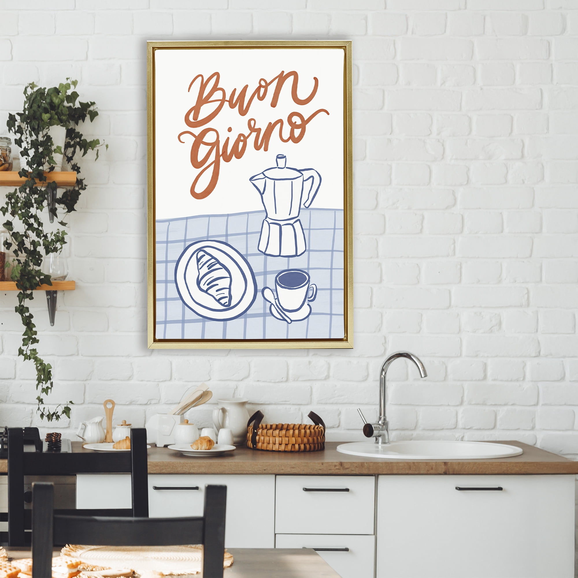 Stupell Industries Buon Giorno Breakfast Espresso Gold Framed Floater Canvas Wall Art, design by Amanda Houston