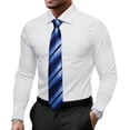 thumbnail image 2 of Solid Colors Mens Dress Shirt Matching Tie Set Formal Business Wedding Shirts Long Sleeve Button Down Casual White Blue 6PCS, 2 of 6