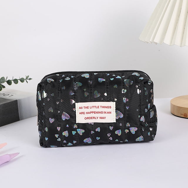 Fiudx Ofertas de la semana Bolsa para bolígrafos con forma de corazón para niña, bolsa de lavado portátil de gran capacidad, bolsa de almacenamiento de viaje de alta belleza