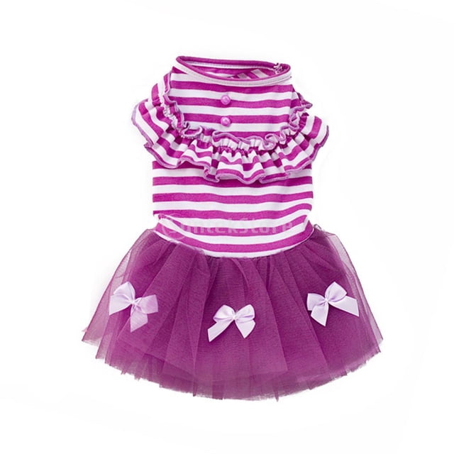 Vestido de princesa para perro, disfraz de cachorro con lazo, falda tutú a rayas