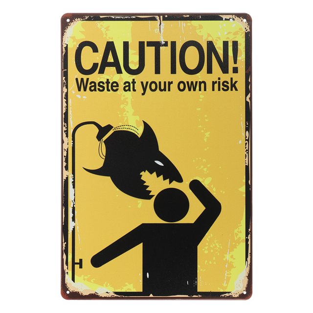 Unique Bargains 12" x 8" Metal Warning Sign, Caution Waste at Your Own Risk, Vintage Laminated Safety Sign