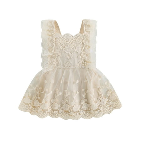 

Musuos Baby Girls Boho Lace Romper Floral Embroidered Ruffle Princess Dresses