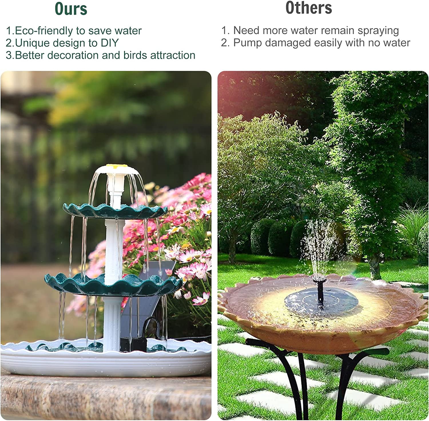 AISITIN 3 Tiered Bird Bath with 3.5W Solar Pump, DIY Solar Fountain  Detachable and Suitable for Bird Bath, Garden Decoration, Outdoor Bird  Feeder 