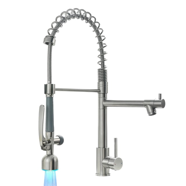 Grifo de cocina Fapully Commercial de una sola manija LED cepillado