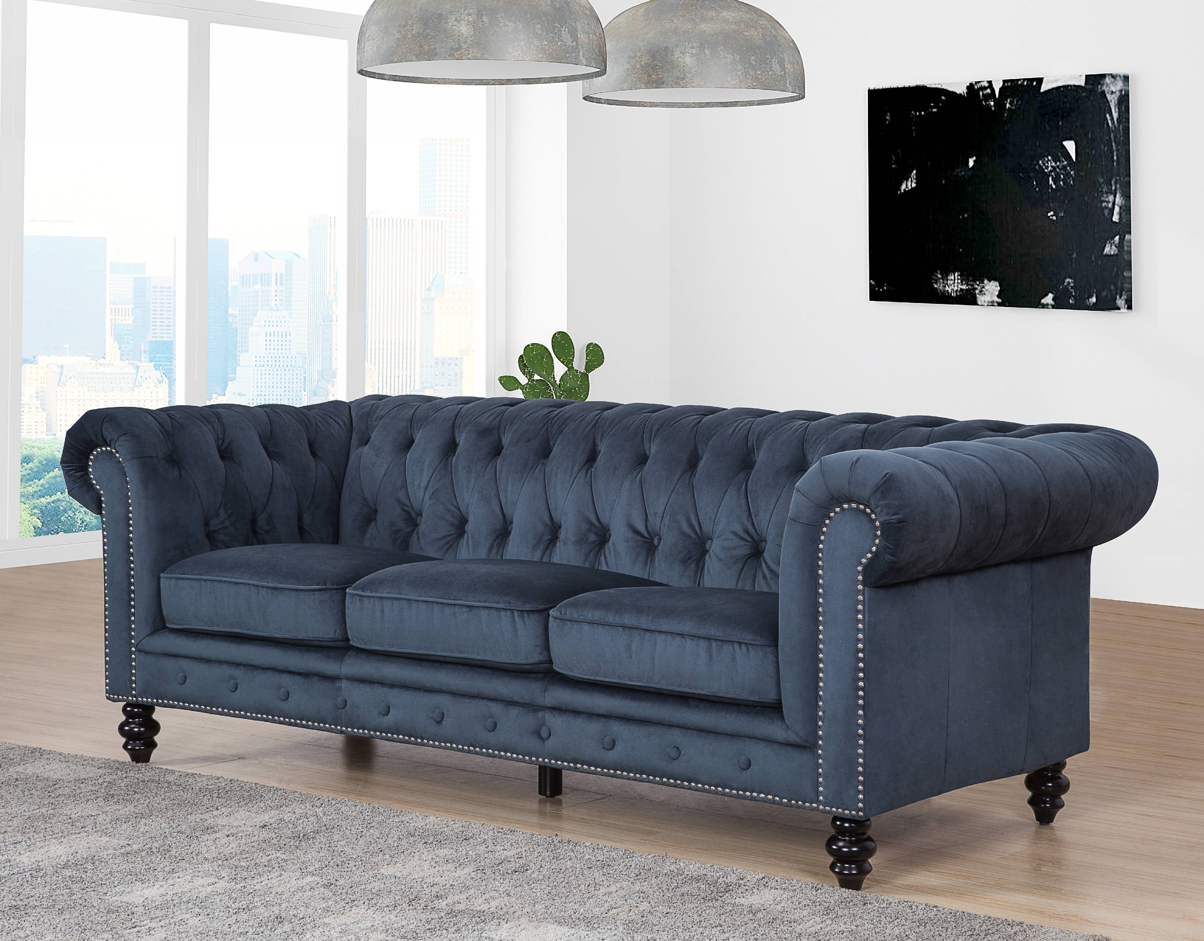Devon & Claire Wright Chesterfield Velvet Sofa, Navy - Walmart.com
