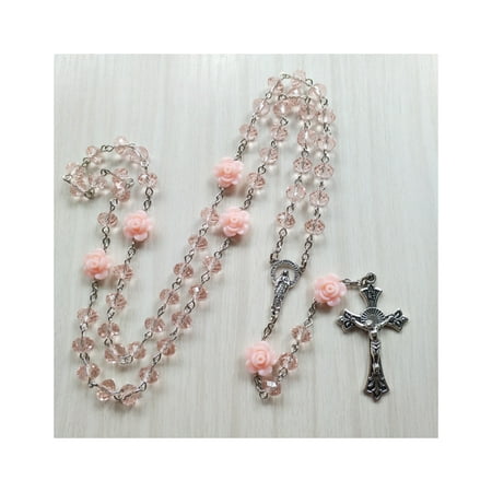 

SIEYIO Rose Crystal Rosary Necklace Catholic Vintage for Cross Pendant Long Chain Neckl