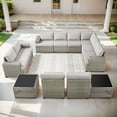 thumbnail image 2 of Opohoro Outdoor Sectional Furniture Set 12-Piece Gray Rattan Wicker Conversation Sofa Set with Glass Top Tables, 2 of 14