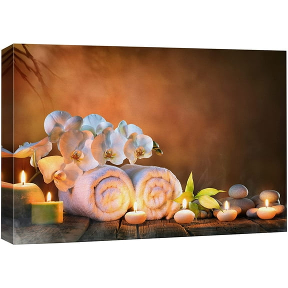 wall26 Canvas Print Wall Art Relaxing Candle White Orchid Flower Massage Stones Jungle Leaf Nature Yoga Photography Modern Art Contemporary Decorative Chic for Living Room, Bedroom, Bathroom - 16&quo