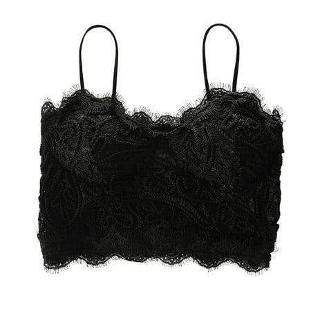 Wirefree Bras for Women Lingerie Lace Chest Tube Tops Backless Bra Camisole Base Underwear V-Neck No Underwire Bra Feature Hook and Eye Closure T-Shirt Bra Style Y-113   Black one size