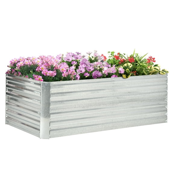 Outsunny Raised Garden Bed Metal Planter Box with Reinforced Rods, Silver