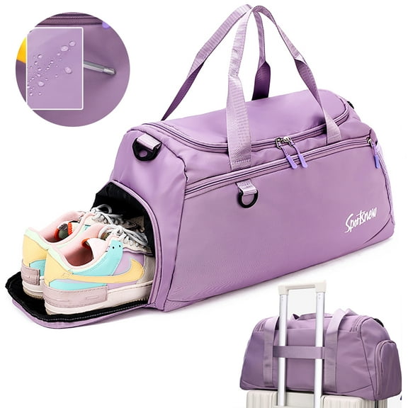Travel Duffle Bag, Waterproof Sport Gym Bag Weekender Bags for Women Men, Overnight Bags with Shoes Compartment and Wet Pocket, Purple