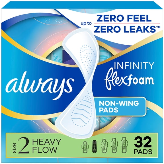 Always Infinity with FlexFoam Pads, Size 2, Heavy, No Wings, 32 count