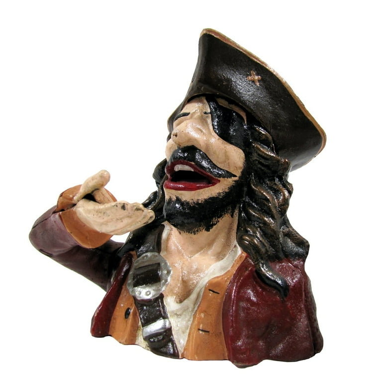 Vintage Cast Iron Mechanical Pirate Hat Coin Piggy Bank Antique Nautical Decor Vintage Cast Iron Mechanical Pirate Hat Coin Piggy Bank Antique Nautical Decor