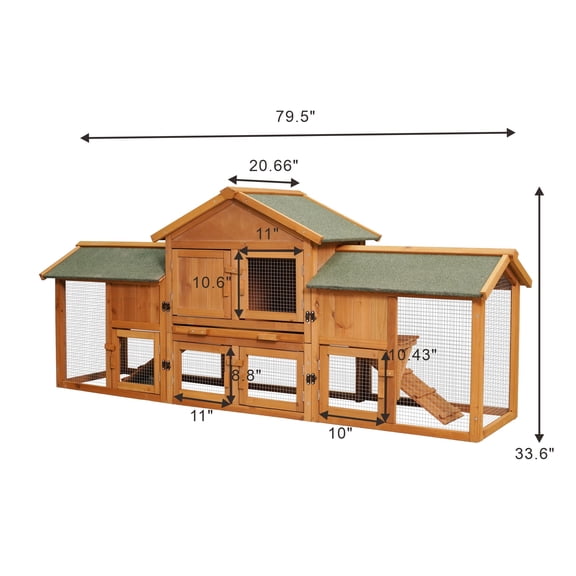 Anykoon 79.5" Extra Large Bunny Cage with 2 Runs House,Pet Supplies Small Animal Habitats for Guinea Pigs Hamster, Removable Tray Two Tier Waterproof Roof Cottage Poultry Pen Enclosure