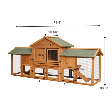 Anykoon 79.5 Extra Large Bunny Cage with 2 Runs House Pet Supplies Small Animal Habitats for Guinea Pigs Hamster Removable Tray Two Tier Waterproof Roof Cottage Poultry Pen Enclosure