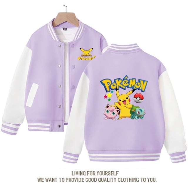 Abrigo de PokeMon para niños y niñas, camisa de uniforme de béisbol de primavera y otoño, ropa de Pikachu, prendas de vestir exteriores para niños, regalo de vacaciones