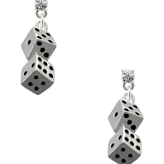 Delight Jewelry Silvertone Pair of Dice Clear Crystal Post Earrings