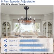 20 inch Brown Caged Ceiling Fan with Lights, Industrial 6-Light Fan Light Fixture with Remote Control, Reversible 6-Speed for Bedroom,Living Room.