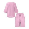 thumbnail image 5 of Sakmal Cotton Linen Shorts Sets Women High Waisted Straight Leg Bermuda Plus Szie 2 Piece Outfits Pink Solid Summer Ladies Shorts 3XL, 5 of 9