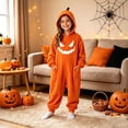 thumbnail image 2 of Kids Pumpkin Lantern Hooded Onesie Plush Halloween Pumpkin Romper with Hood One Piece Jumpsuit, 2 of 4