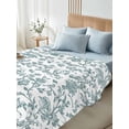 thumbnail image 4 of Full Size Flat Sheet Only, Teal Blue Green Soft Brushed Microfiber Bed Sheets, Vintage Farmhouse Boho Flower Leaf Hotel Quality Breathable Bedding Top Sheet, Easy Care, 81"x96", 4 of 9