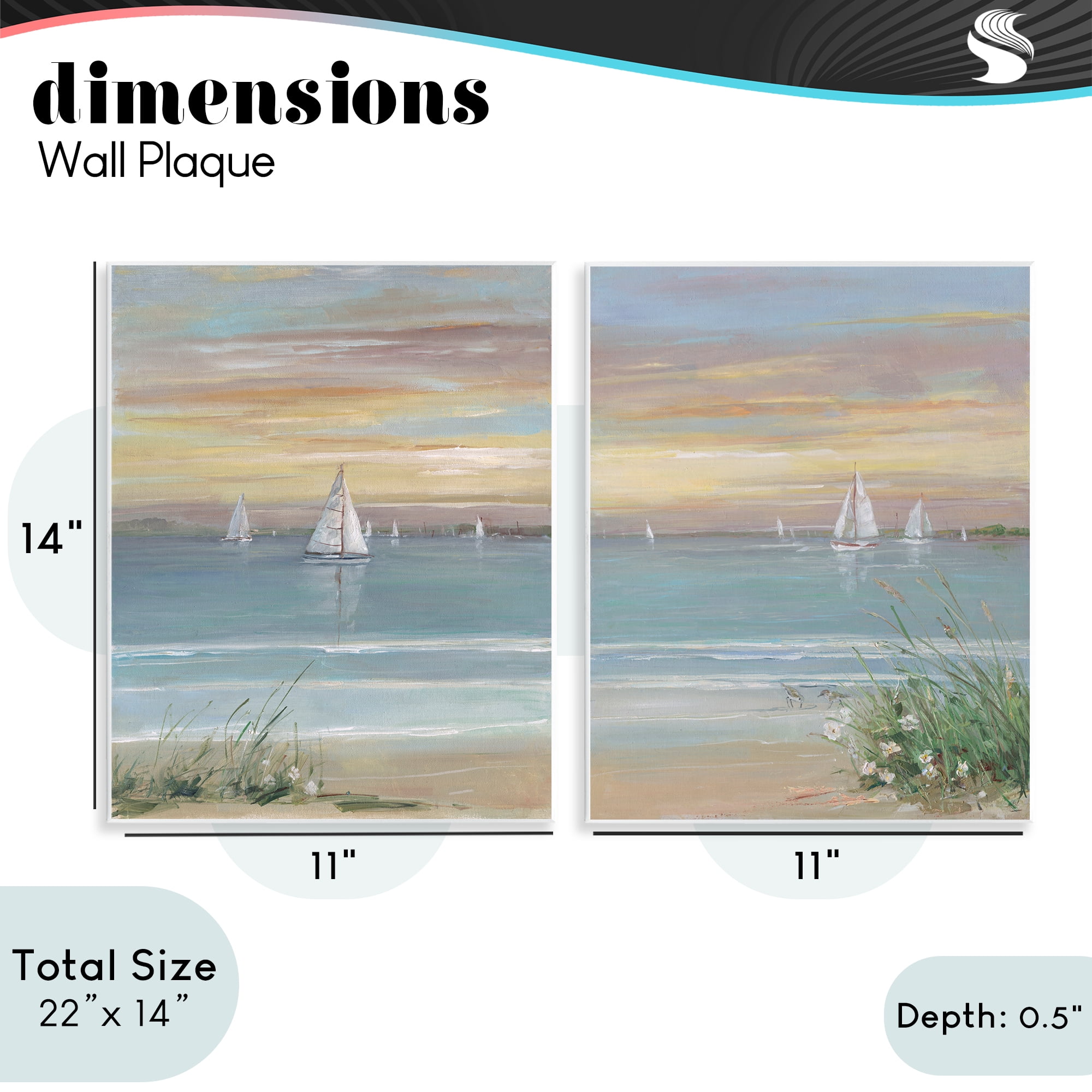 Stupell Industries Summer Shore Panorama 2 Piece Wall Plaque Art Set, design by Sally Swatland