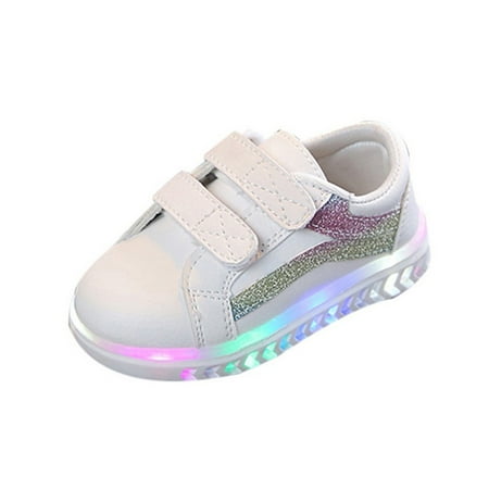 

Wesracia Toddler Shoes Children Kid Baby Girls Boys Striped Bling Flat Led Luminous Sport Sneaker Shoes