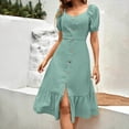 thumbnail image 2 of ZQUUVOU Women's Square Neck Midi Dress Puff Sleeves Button Front Ruffle Hem Elegant Sundress Casual Summer Beachwear Blue, 2 of 6