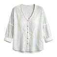 thumbnail image 4 of YgkuHd Womens Cardigans Lightweight 100% Cotton V-Neck Long Sleeve Breathable Comfort Relaxed Top,White_L, 4 of 5
