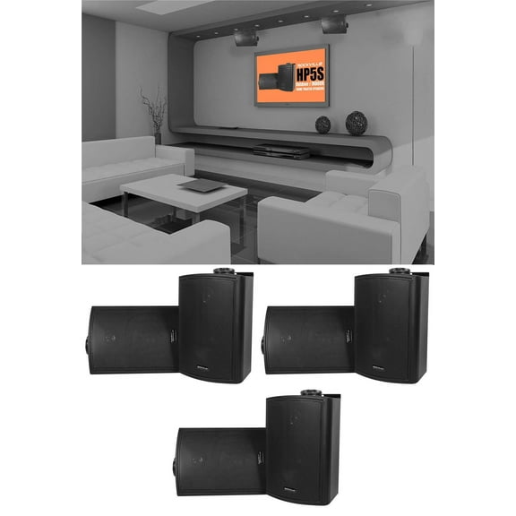 (6) Rockville HP5S-8 Black 5.25" Outdoor/Indoor Home Theater Swivel Speakers
