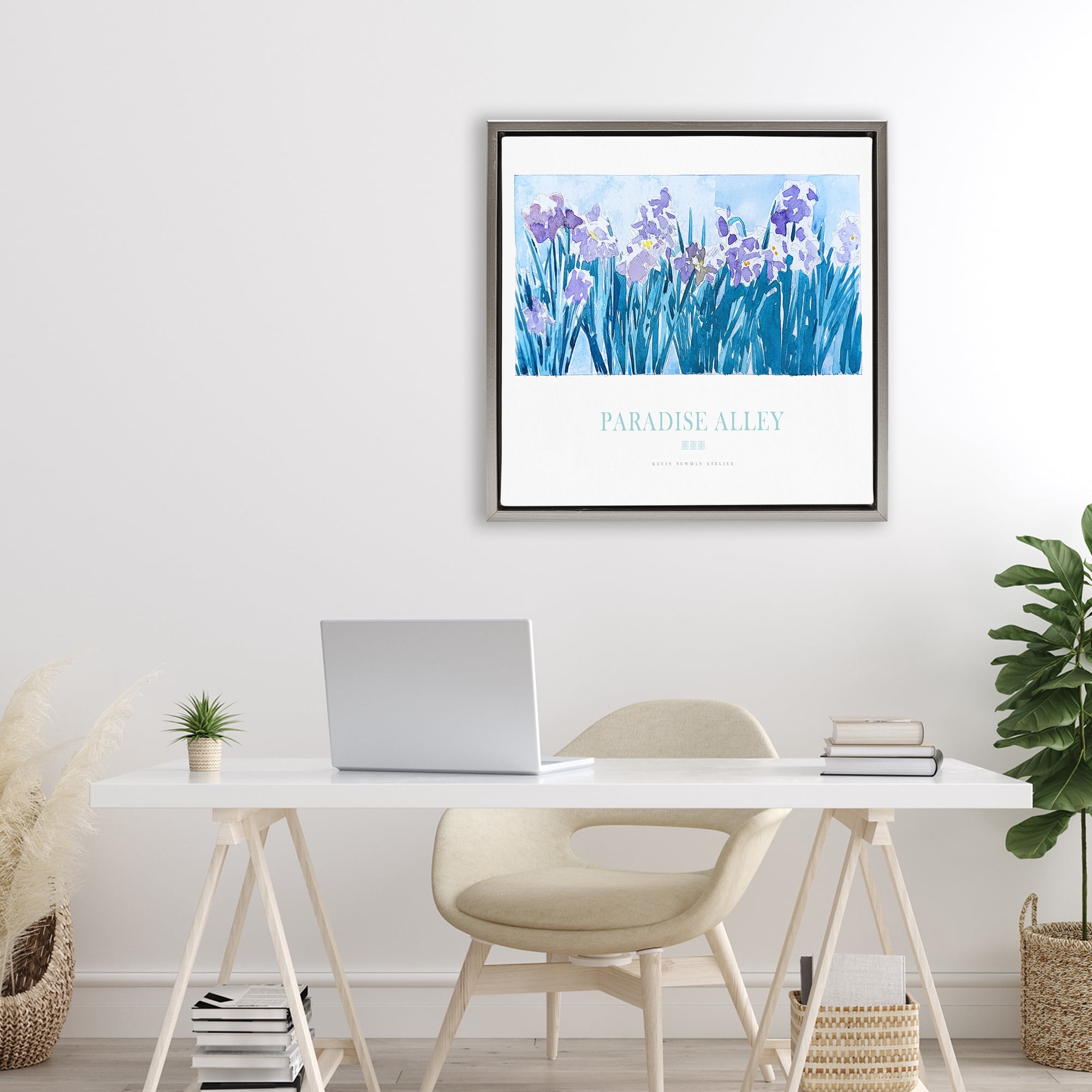 Stupell Industries Paradise Alley Purple Irises Gray Framed Floater Canvas Wall Art, design by Jadei Graphics
