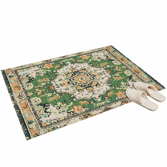 2x3ft Rectangle Rug,Green Bohemian Ethnic Western Washable Area Rugs Non-Slip Accent Rug Vintage Native Tribal Soft Circle Carpet for Living Room Bedroom Home Office Decor