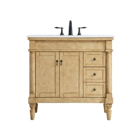 36 in. Single Bathroom Vanity with Ivory White Engineered Marble, Antique Beige