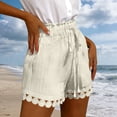thumbnail image 6 of Miluxas Women's High Waisted Lace Trim Shorts Solid Casual Summer Comfy Short Pants for Beach & Vacation Beige, 6 of 7
