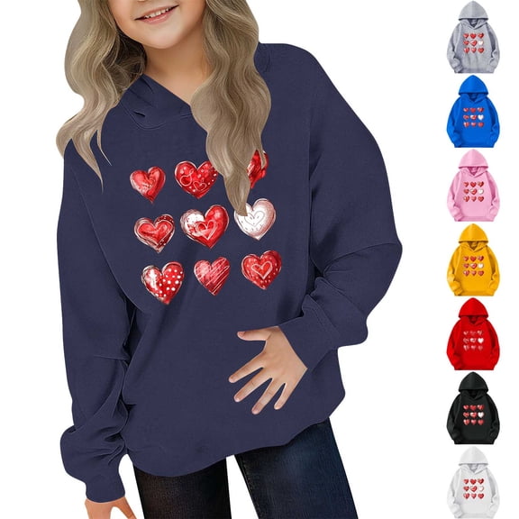 yoeyez Girls Valentine Hoodies Heart Print Long Sleeve Sweatshirt Casual Holiday Outfit Cute Valentine's Clothing for Kids Black,3 Years