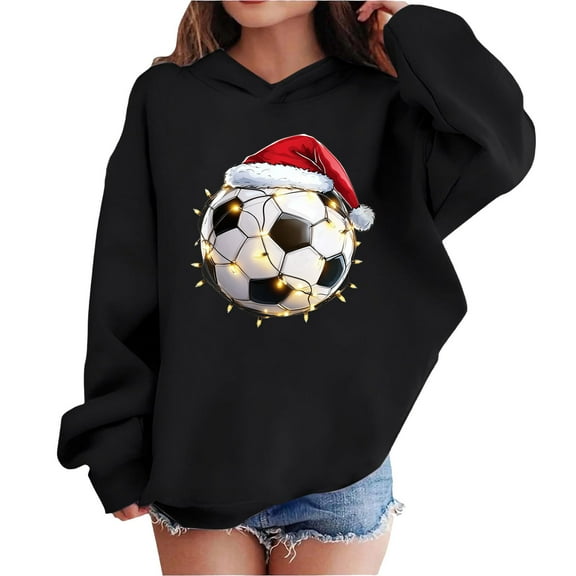 Lorytime Christmas Girls Sweatshirts for Kids Girls Boys Santa Hat Hoodies Long Sleeve Tops Drop Shoulder Pullover