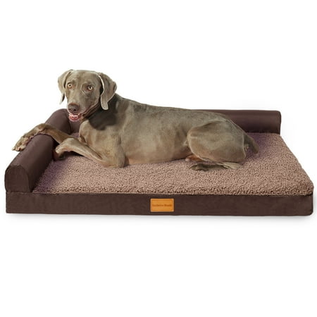 Exclusivo Mezcla Orthopedic XXL Dog Bed for Extra Large Dogs 48 X30 L Shaped with Removable Washable Cover Waterproof Supportive Foam Pet Couch Bed Mat Brown