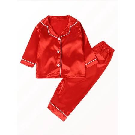 

SYNPOS Child Girl Boy Pajamas Long Sleeve Button-Down Sleepwear Set Loungewear 2-8 Years