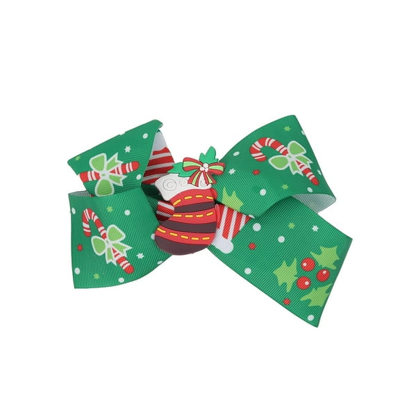 Motique Accessories Hair Bow Printed Christmas Bow with Silicone Charm - ?Green Stocking