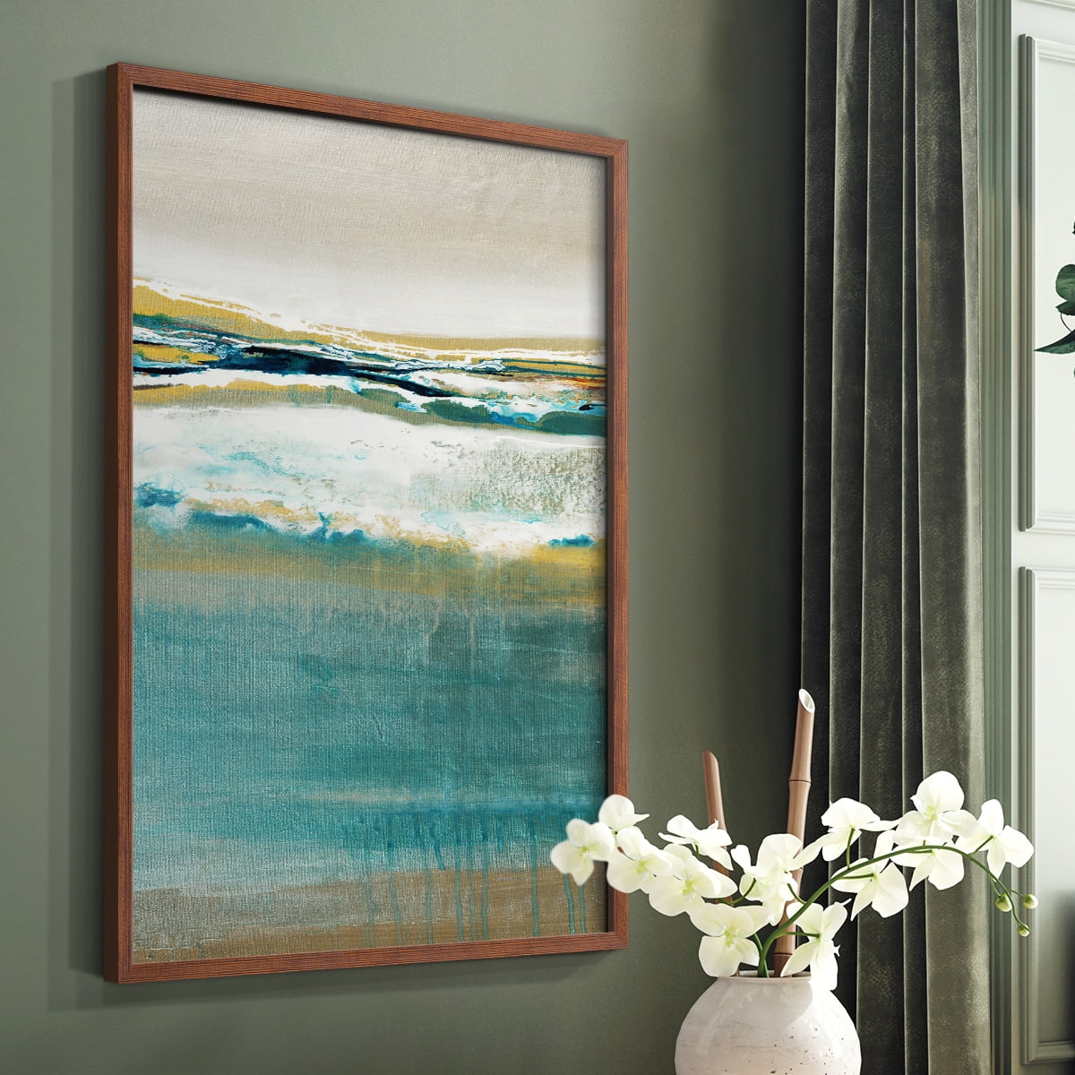 Aqua Quartz V2 Framed Print in Brown Solid Wood Framed Print No Nail Hanging