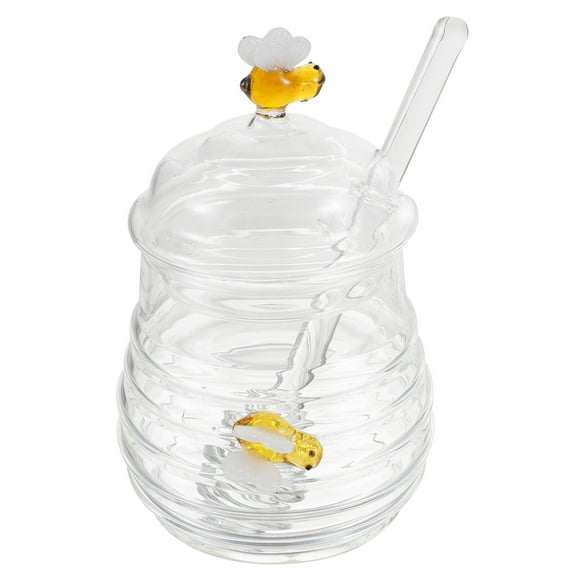 STRANDCHIC Honey Pot Clear Glass with Dipper for Storage and Kitchen Use