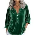 thumbnail image 3 of Casual Retro Long Sleeve Shirt With Collar Loose Fit Blouse Pure Color Top For Daily Wear, 3 of 4