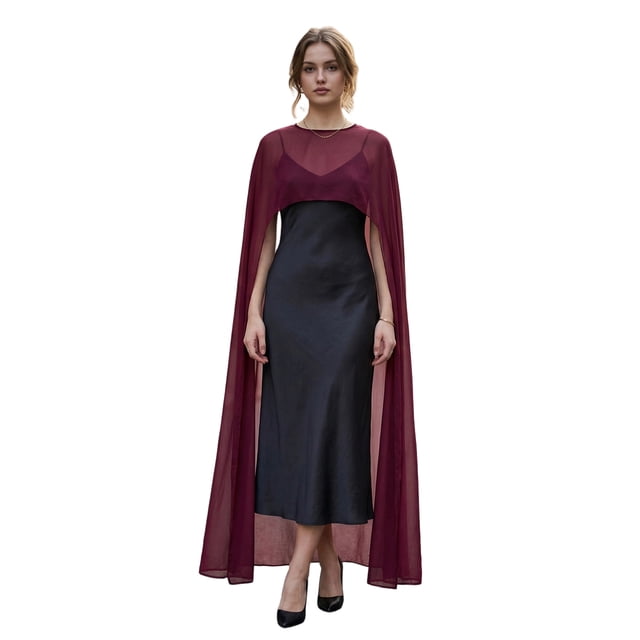 Mialoley Capes Longues Transparentes pour Femmes Mode Col Rond Couleur Unie/imprimé à Pois Poncho Châle